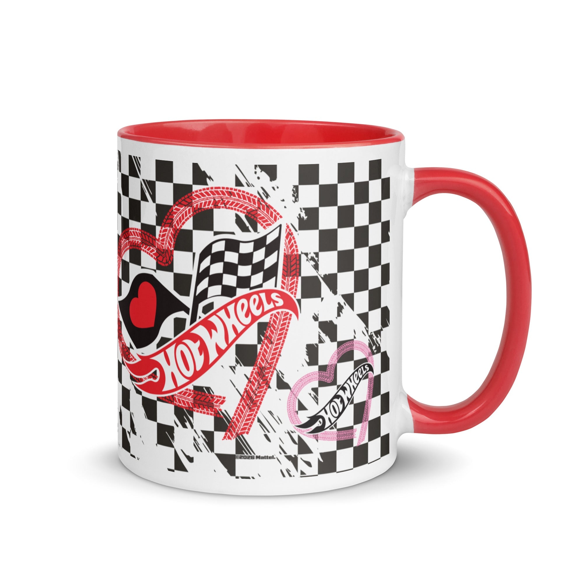Hot Wheels Checkered Hearts White Mug