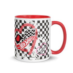 Hot Wheels Checkered Hearts White Mug